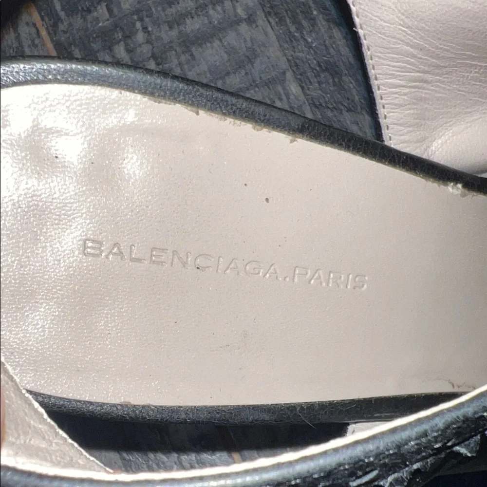 Balenciaga Black Leather Peep-Toe Wedge Sandals
